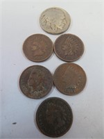 5 Indian Head Pennies & Buffalo Nickel