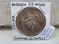 1968 Mexico 25 Pesos Silver Summer Olympics Coin