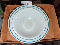 Fire King 350 White Serving Bowl with Blue Trim