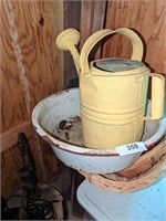 Watering Can, Enamelware Wash Tub (hole in