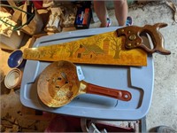 Painted Barn Motif Saw and Skillet