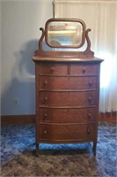 Antique dresser, attached beveled mirror