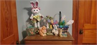 Easter decorations, basket, bunnies, planters
