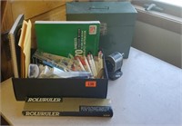 Office supplies, file box, stapler, pencil