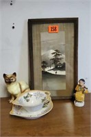 Asian picture, figurines, dishes