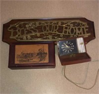 Travel clock, jewelry box, Bless Our Home sign