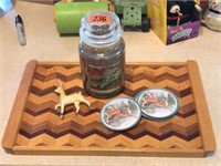 Handcrafted tray, Yankee candle, deer, coasters