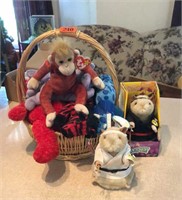 Basket of Beanie Babies, Kung-Fu hamster toys