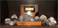 Geode, rock collection, wooden box