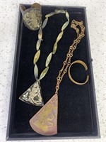 Mexico Jewelry, Cobre Copper/Silver Pendant, Cuff