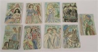 (9) Antique Hand Painted Plaster Picture Tiles