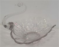 Vintage Cut Crystal Clear Glass Swan Bowl.