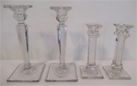 Vintage Clear Glass Candlestick Holders. (2) Pair