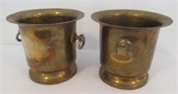 (2) Vintage Brass Planters with Handles.
