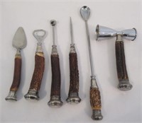 Set of (6) Vintage Bar Tools with Antler Handles