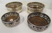 (4) Vintage Silver Plated Wine Coasters with Wood
