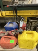 Lot of fuel cans and fire extinguisher