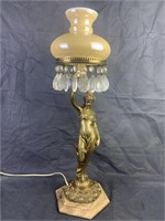 Lady Figural Lamp w/ Prisms, Marble Base