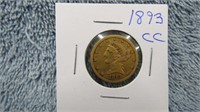 1893CC FIVE DOLLAR LIBERTY HEAD GOLD COIN