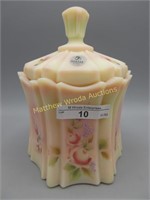 Fenton hand painted  Roses burmese covered jar