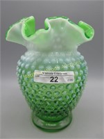Fenton 5" green opal hobnail ruffled vase