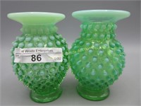 2 Fenton 3.5" green Hobnail vases