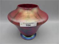 Fenton Offhand Karnak Red 7" vase w/ cobalt foot