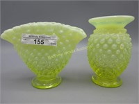 2 Fenton 3.5" topaz opal hobnail vases