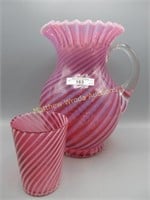 Fenton / Nwood cranberry opal Swirl water pitcher