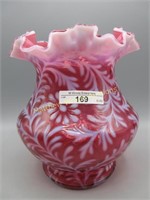 Fenton 7" cranberry opal DAisy & Fern ruffled vase