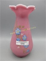 Fenton satin rose quartz hand painted 6" vase