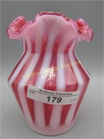 Fenton 5" cranberry opal swirl vase