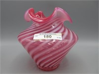 Fenton 5.5" cranberry opal swirl vase