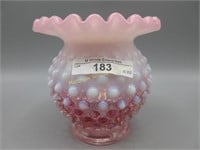 Fenton 4" cranberry opal Hobnail flared CRE vase