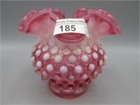 Fenton 4.5" cranberry opal hobnail ruffled vase