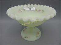 Fenton 4" hand painted custard CRE compote