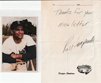 Roy Campanella autographed note on Dodger Stadium