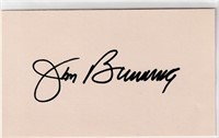Jim Bunning autograph on 3x5 card with envelope