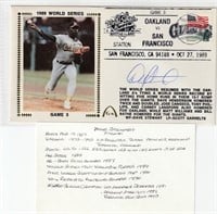 Dave Stewart autograph on 1989  World Series Game