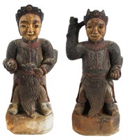Pair of Unusual Chinese Sandstone Palace Guards