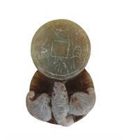 Chinese Jade Study of a Fish Atop Coins