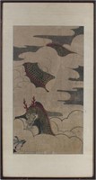 Antique Chinese Framed Imperial Dragon Scroll