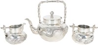 Chinese Export Tuck Chang Silver 3 Piece Tea Set