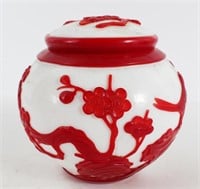 Chinese Peking Glass Covered Jar