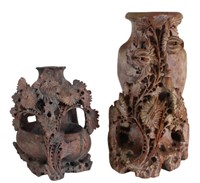 Pair of Chinese Carved Soapstone Vases