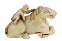 Chinese Hardstone Monkey Atop a Horse