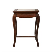 Chinese Wooden Side Table w/ Marble Inset Top