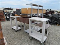 Large Lot of Assorted Rolling Tables, Shelves & Mo