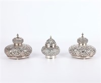 Group of 3 Silver Indian Lidded Jars Potpourri