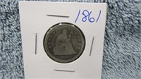 1861 LIBERTY SEATED SILVER QUARTER